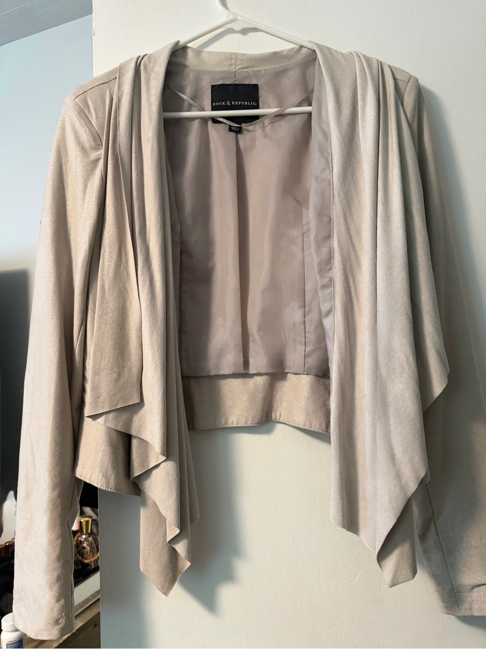 Rock & Republic Shimmery Tan Drape Front Blazer - M